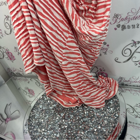 Beige by eci Dress stripes striped ruffle 3D texture Pink peach White - Picture 10 of 11